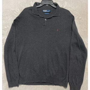 VTG Polo Ralph Lauren L Knit Polo Sweater Pima Cotton Long Sleeve Charcoal